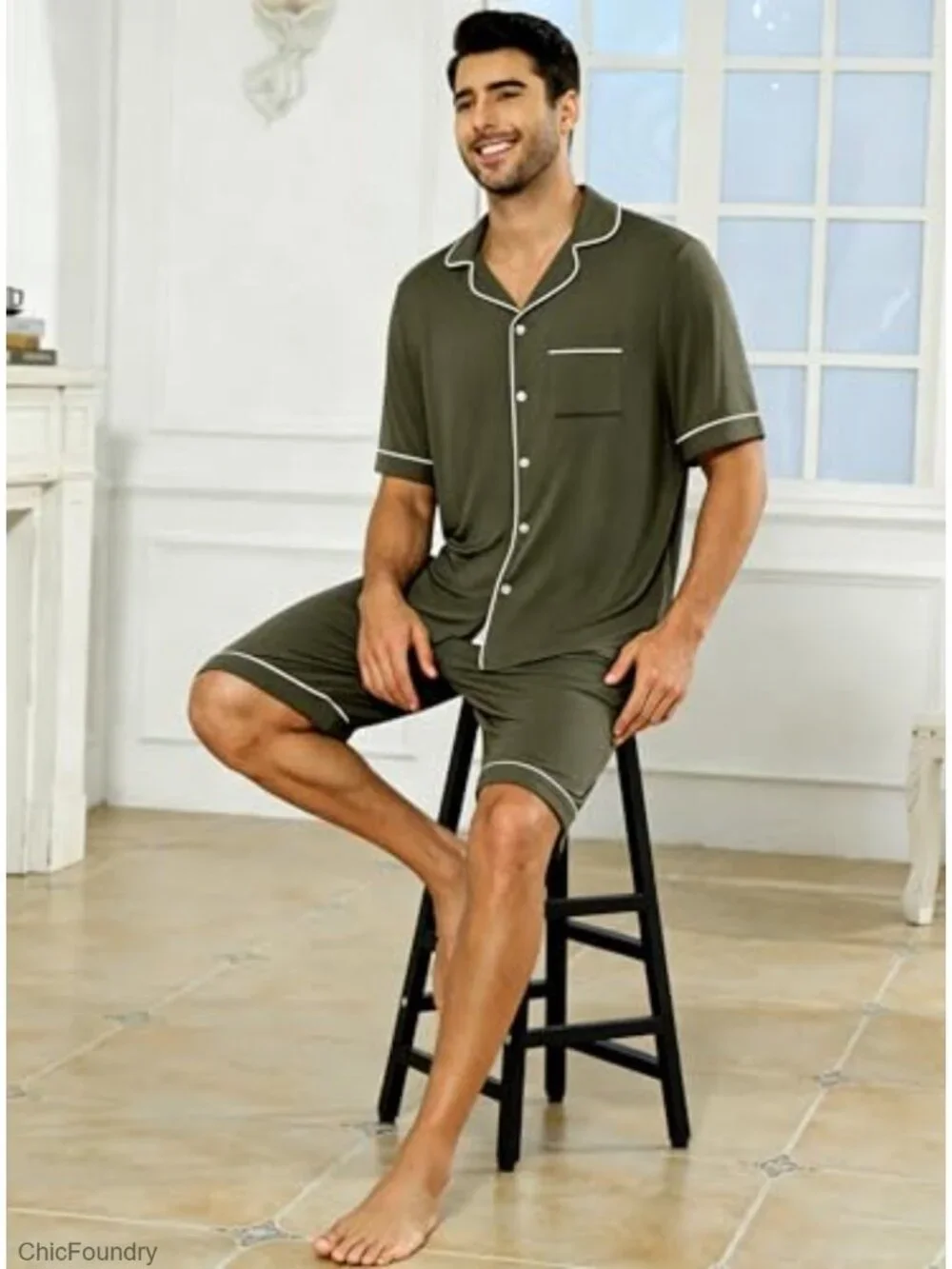 Button Down Pajama Set Short Sleeve Shorts Modal Soft Sleepwear Loungewear Pjs